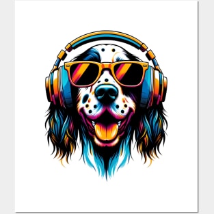 English Setter Smiling DJ with Harmonic Melodies Posters and Art